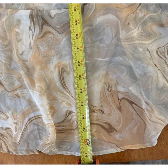 Blu Pepper Women's Marble Print Ruffle Midi Dress Tan Cream V-Neck Size M - Picture 8 of 8